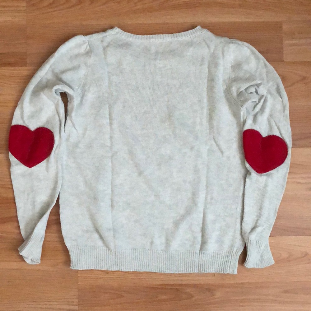 Moon Grey Sweater with Heart Elbow Patches